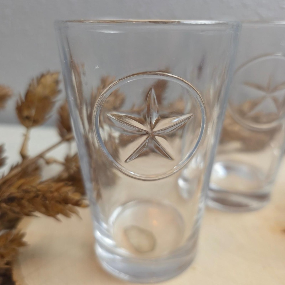 Set of 4 Lone Star Embossed Clear Glass Tumblers Western Texas Style Barware